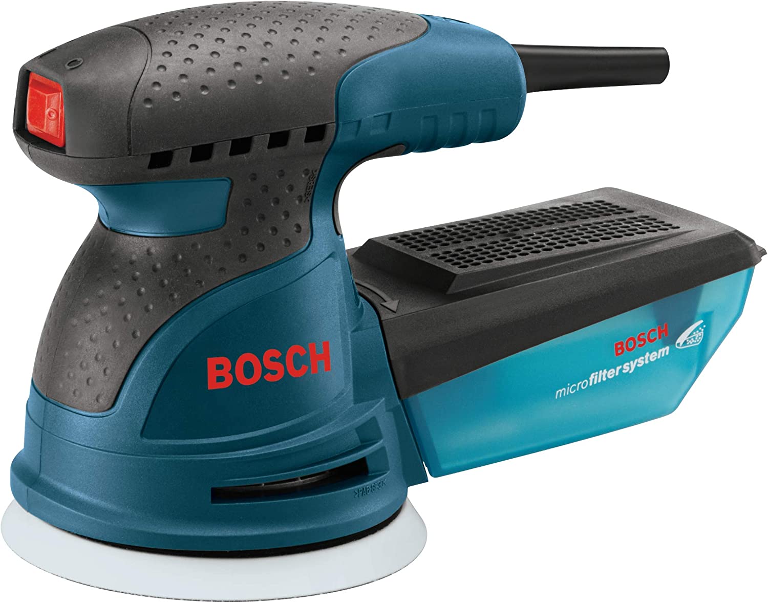 BOSCH ROS20VSC Palm Sander 2.5 Amp 5 In. Corded Variable Speed Random Orbital Sander Polisher Kit with Dust Collector and Soft Carrying Bag