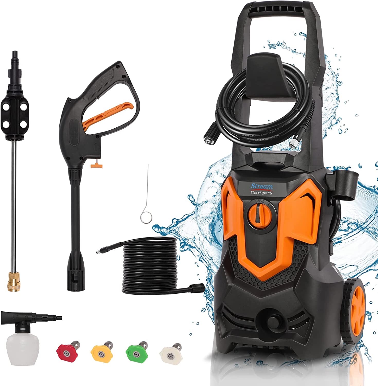 Electric Pressure Washer, 3000 PSI 1.8 GPM 1650W Pressure Washer Power Washer, High Power Cleaner with 5 Nozzles Detergent Tank for Cleaning CarsFencesPatios