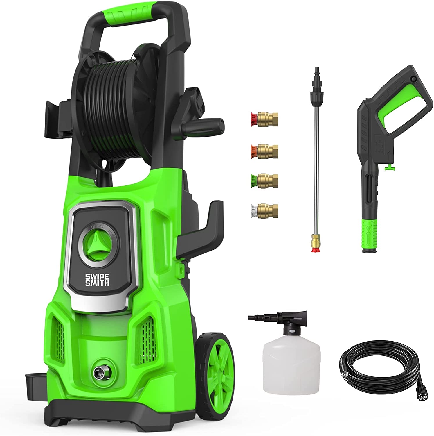 Electric Pressure Washer, SWIPESMITH 3000 Max PSI, 2.6 GPM Power Washer Machine with Hose Reel, 4 Quick-Connect Nozzles, Foam Cannon for CarPatioDriveways Cleaning