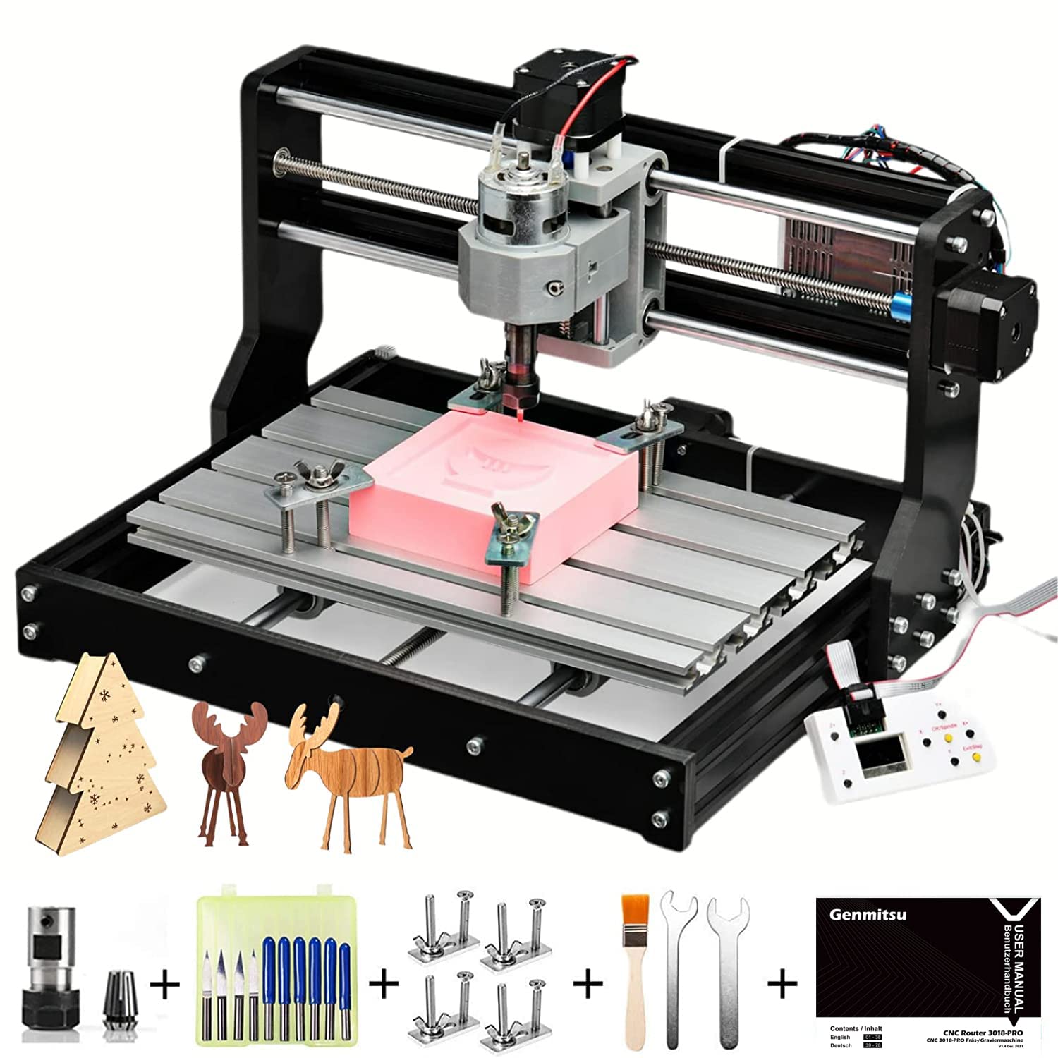Genmitsu CNC 3018-PRO Router Kit GRBL Control 3 Axis Plastic Acrylic PCB PVC Wood Carving Milling Engraving Machine, XYZ Working Area 300x180x45mm
