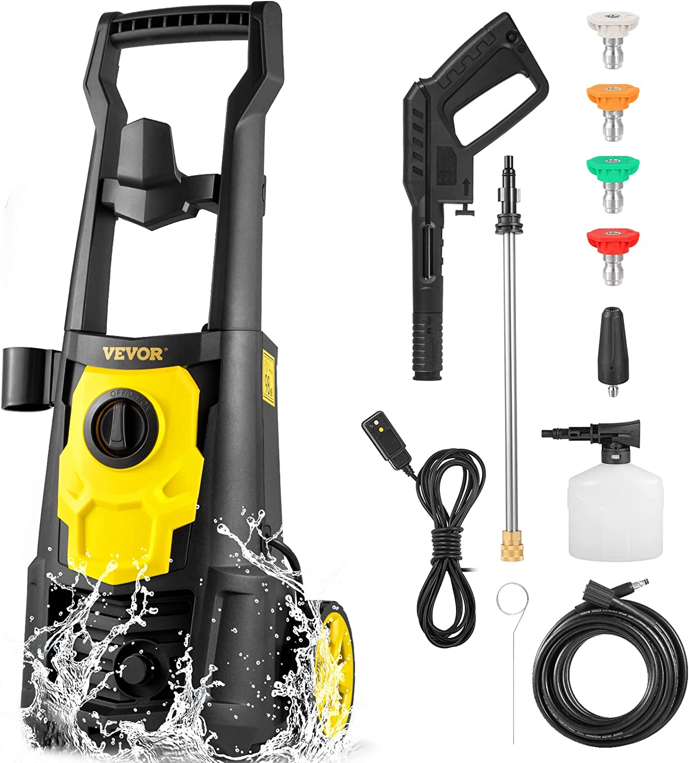 VEVOR Electric Pressure Washer, 2000 PSI, Max. 1.76 GPM Power Washer w 30 ft Hose, 5 Quick Connect Nozzles, Foam Cannon, Portable to Clean Patios, Cars, Fences, Driveways, ETL Listed