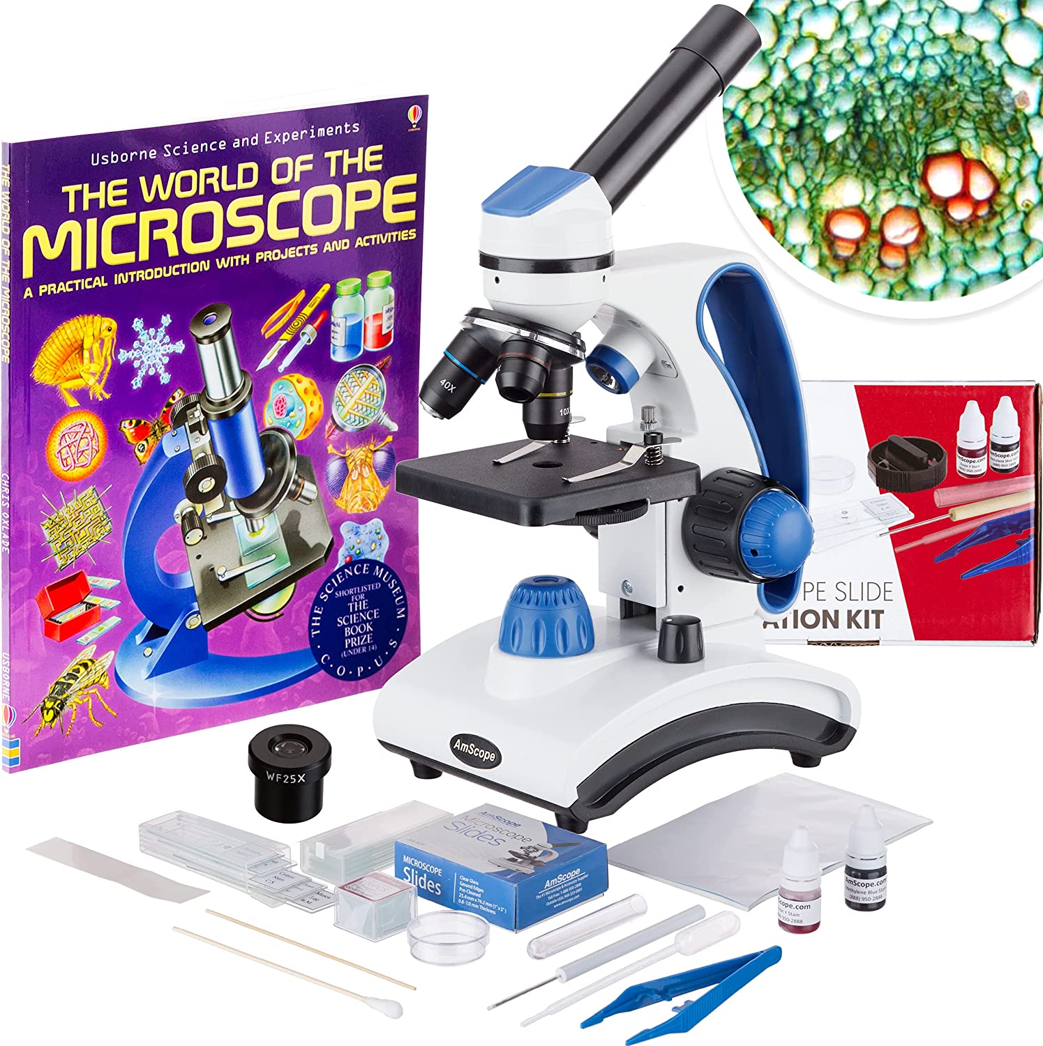 AmScope M162C-2L-PB10-WM-SP14-50P100S 40X-1000X Beginners Microscope